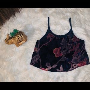 Maddy K Blue Floral Velvet Crop Tank Top